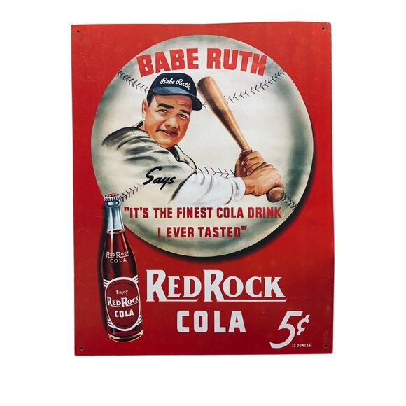 Babe Ruth & Red Rock Cola Single-Sided Tin Sign 1991 - Picture 1 of 4